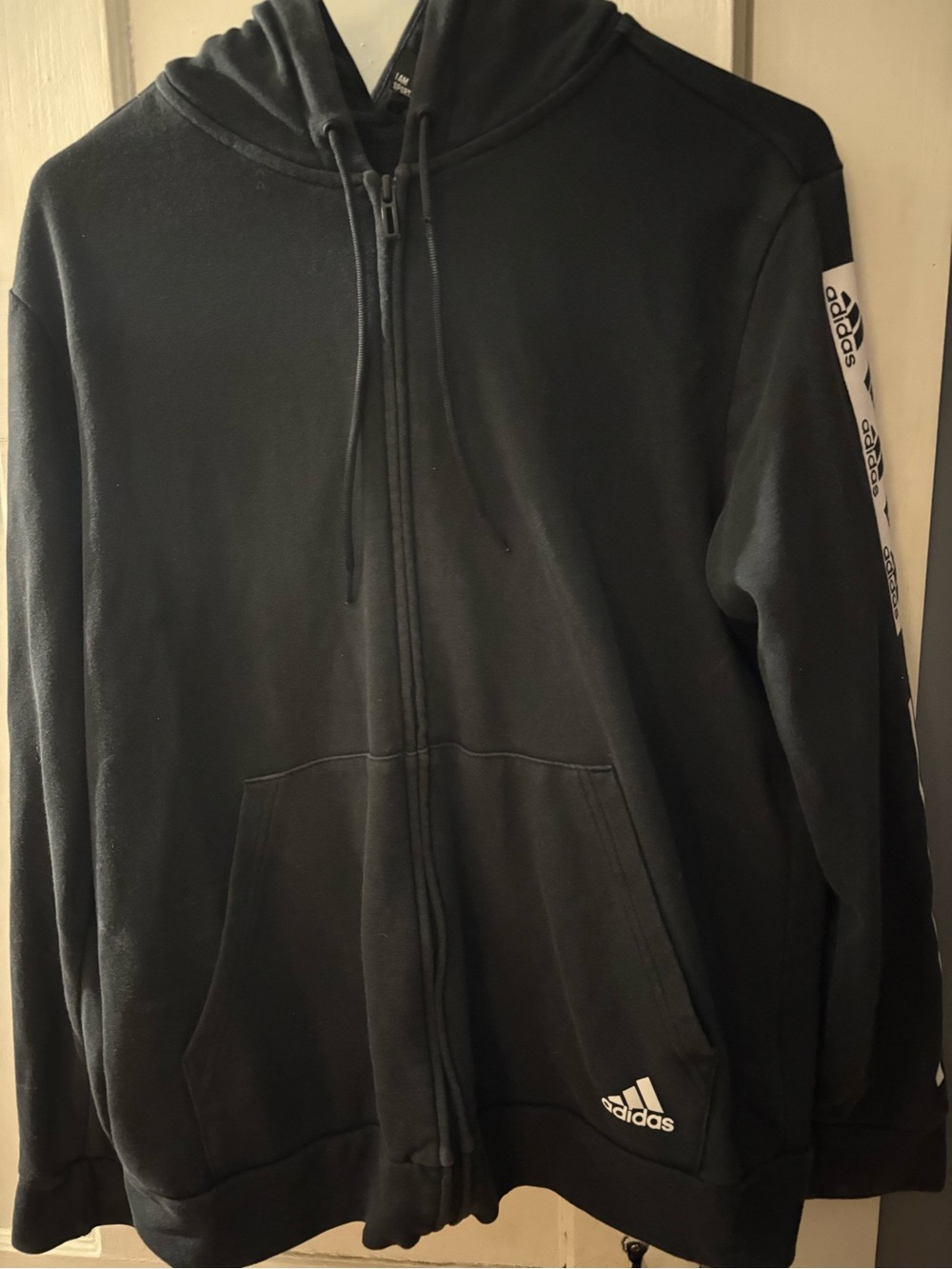 adidas Black Full-Zip Hoodie with White Logo Tape
